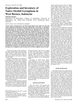 Exploration and Inventory of Native Orchid Germplasm in West Borneo, Indonesia