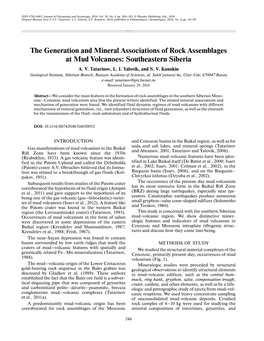 The Generation and Mineral Associations of Rock Assemblages at Mud Volcanoes: Southeastern Siberia A