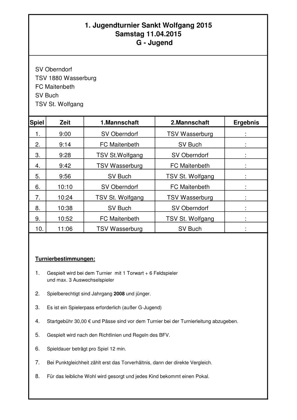 Spielplan Jugendturnier 2015 2015.03.19