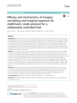 Efficacy and Mechanisms of Imagery Rescripting and Imaginal Exposure for Nightmares: Study Protocol for a Randomized Controlled Trial Anna E
