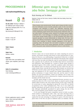 Differential Sperm Storage by Female Zebra Finches Taeniopygia Guttata.Pdf