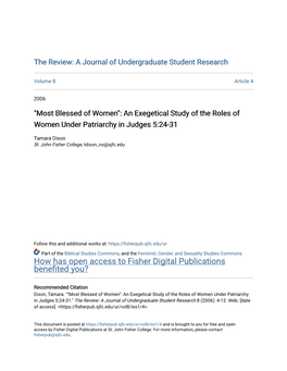 An Exegetical Study of the Roles of Women Under Patriarchy in Judges 5:24-31