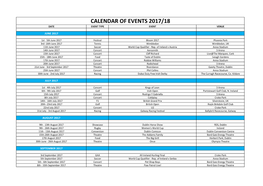 Calendar of Events 2017/18 Date Event Type Event Venue