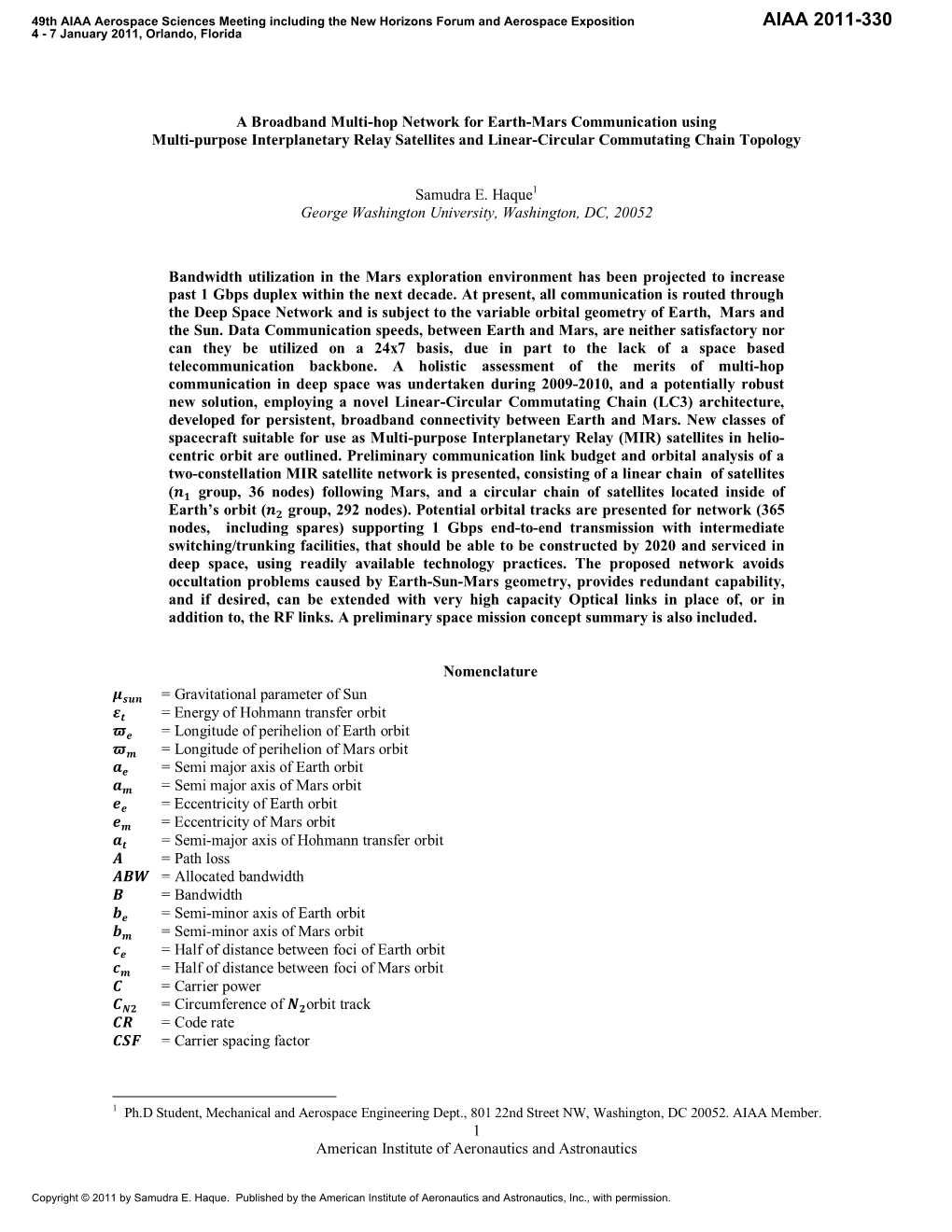 A Broadband Multi-Hop Network for Earth-Mars Communication Using Multi-Purpose Interplanetary Relay Satellites and Linear-Circular Commutating Chain Topology