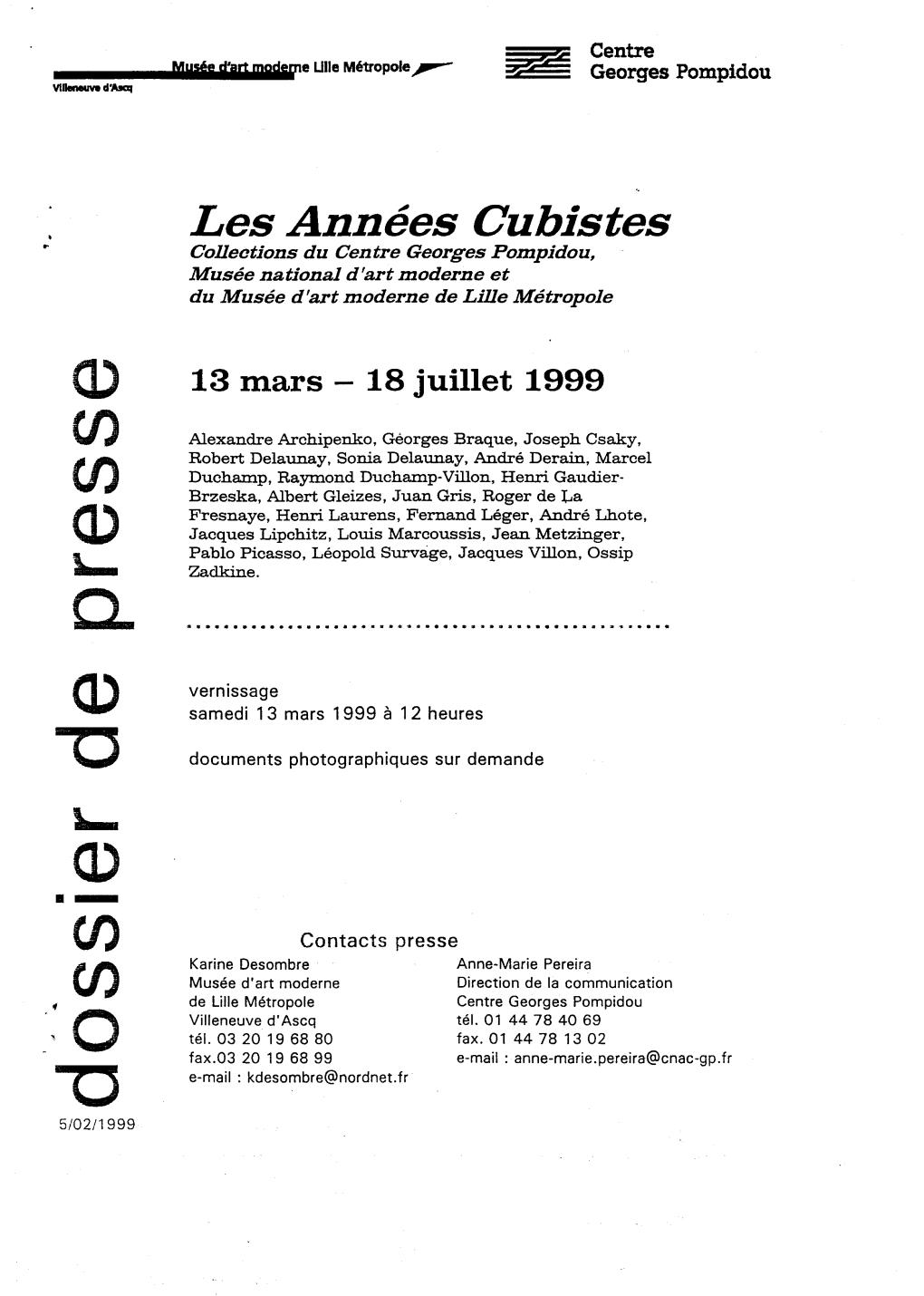 Les Années Cubistes R Collections Du Centre Georges Pompidou, Musée National D'art Moderne Et Du Musée D'art Moderne De Lille Métropole