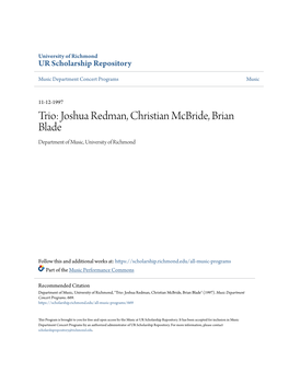 Joshua Redman, Christian Mcbride, Brian Blade Department of Music, University of Richmond