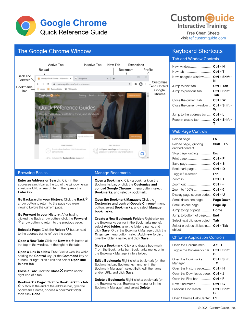 Google Chrome Quick Reference Guide Free Cheat Sheets Visit Ref