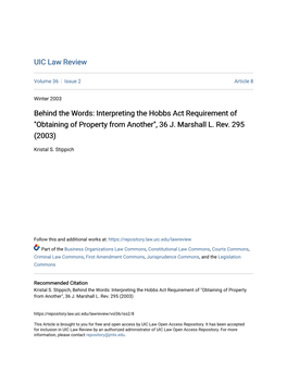 Interpreting the Hobbs Act Requirement of "Obtaining of Property from Another", 36 J