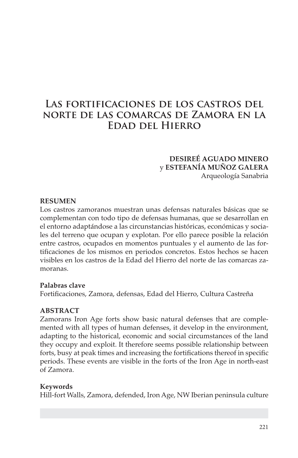 Las Fortificaciones De Los Castros Del Norte De Las Comarcas De Zamora En La Edad Del Hierro