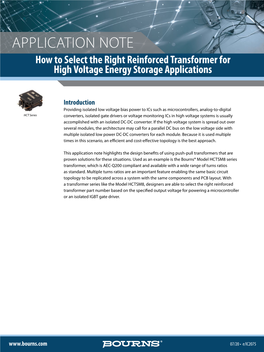 APPLICATION NOTE How to Select the Right Reinforced Transformer for High Voltage Energy Storage Applications