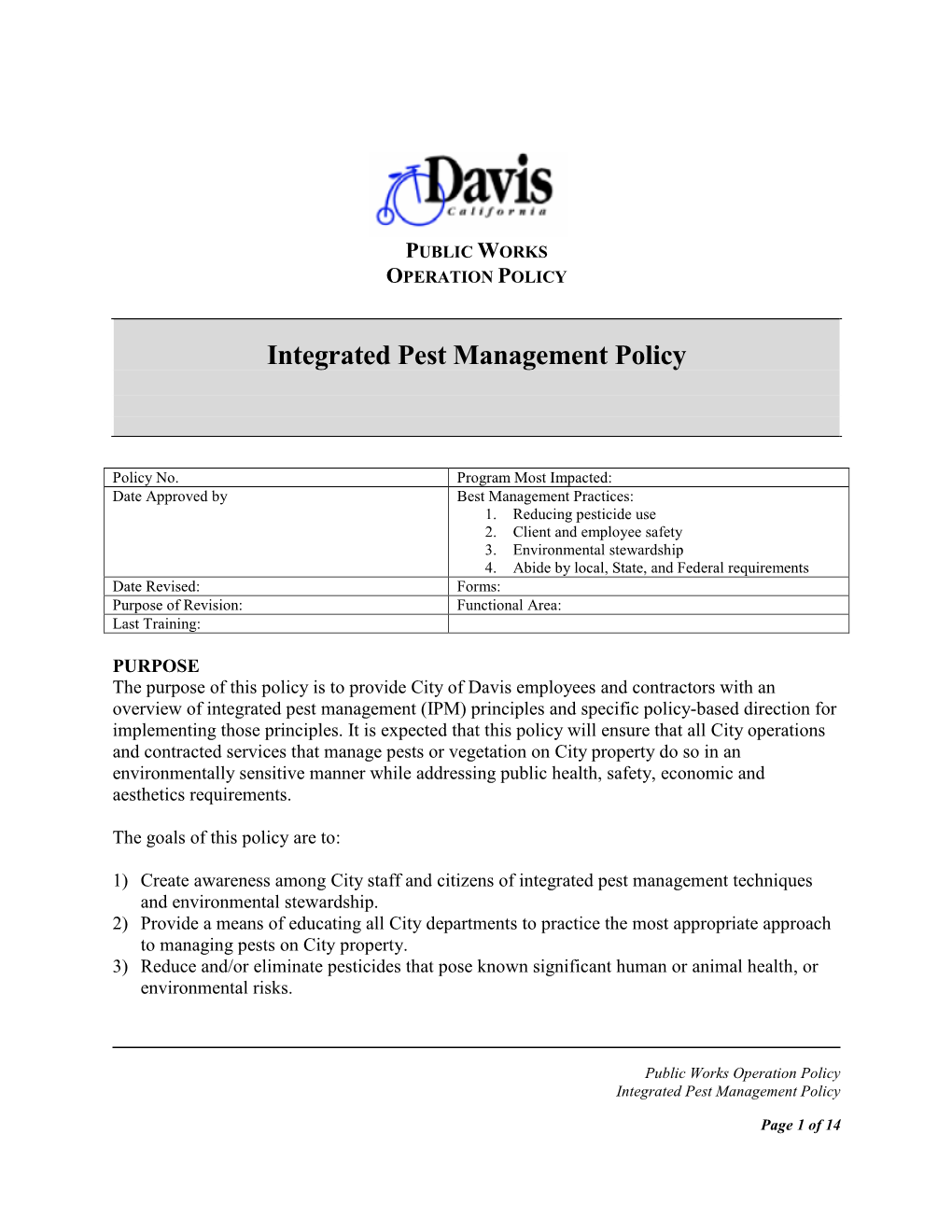 Integrated Pest Management Policy