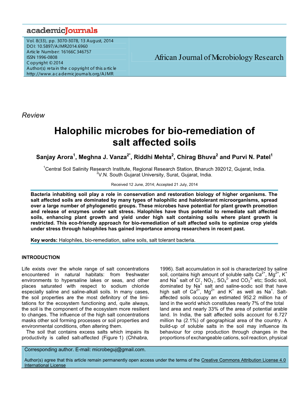 Halophilic Microbes for Bio-Remediation of Salt Affected Soils