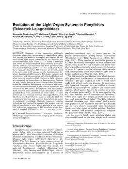 Evolution of the Light Organ System in Ponyfishes (Teleostei: Leiognathidae)