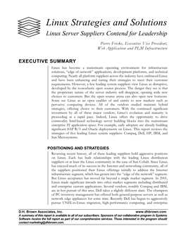 Linux Strategies and Solutions Linux Server Suppliers Contend for Leadership