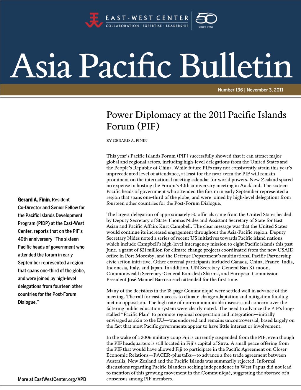 Power Diplomacy at the 2011 Pacific Islands Forum (PIF)