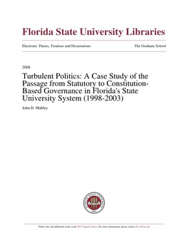 Turbulent Politics: a Case Study of the Passage from Statutory to Constitution-Based Governance in Florida's State Universit