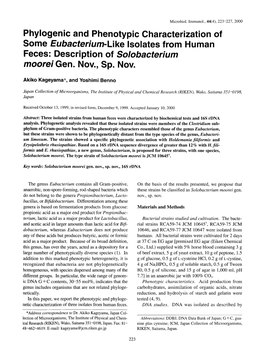 Phylogenic and Phenotypic Characterization of Some Eubacterium-Like Isolates from Human Feces: Description of Solobacterium Moorei Gen
