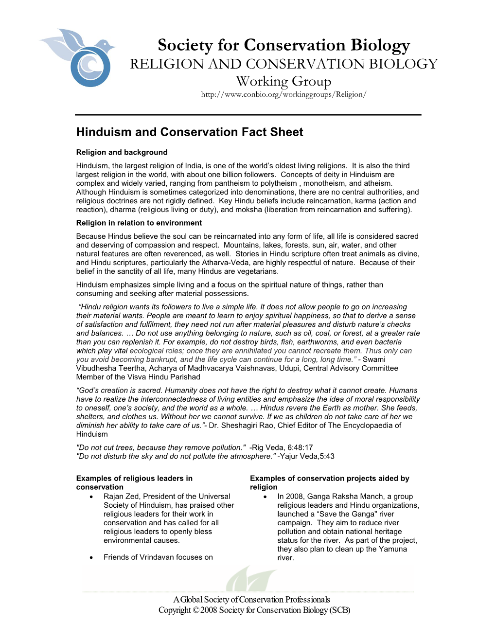 Hinduism and Conservation Fact Sheet