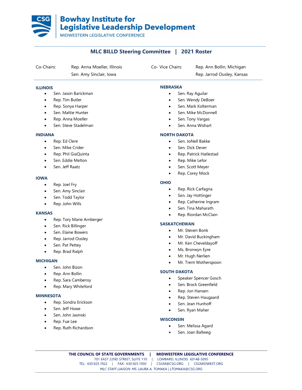 2021 BILLD Steering Committee Roster