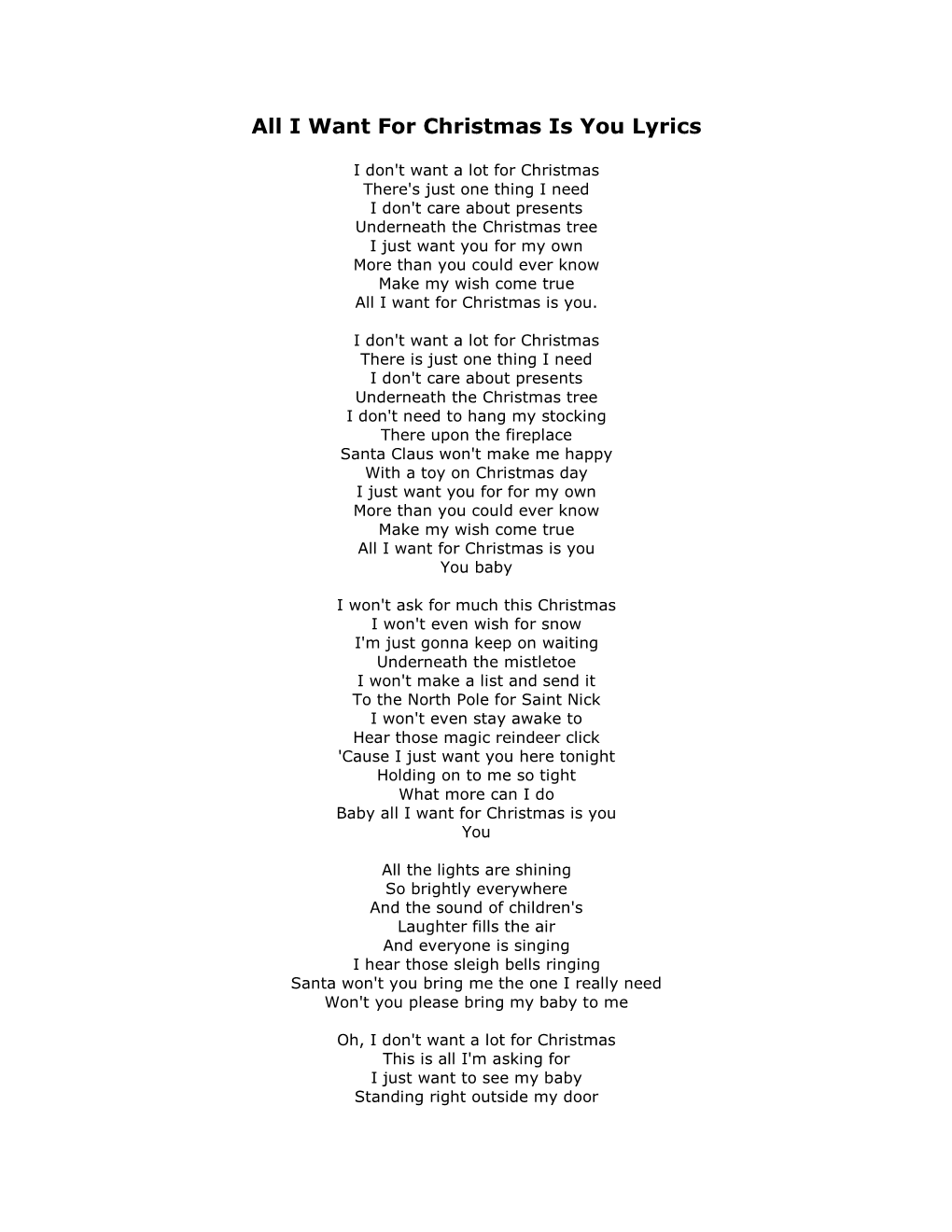 All I Want for Christmas Is You Lyrics