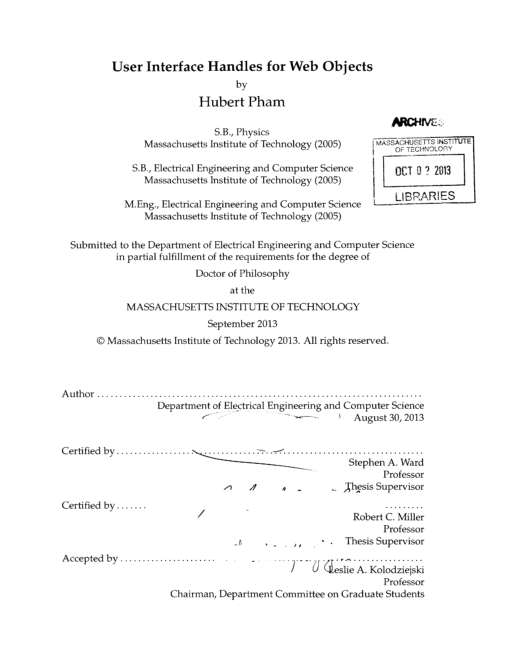 User Interface Handles for Web Objects Hubert Pham