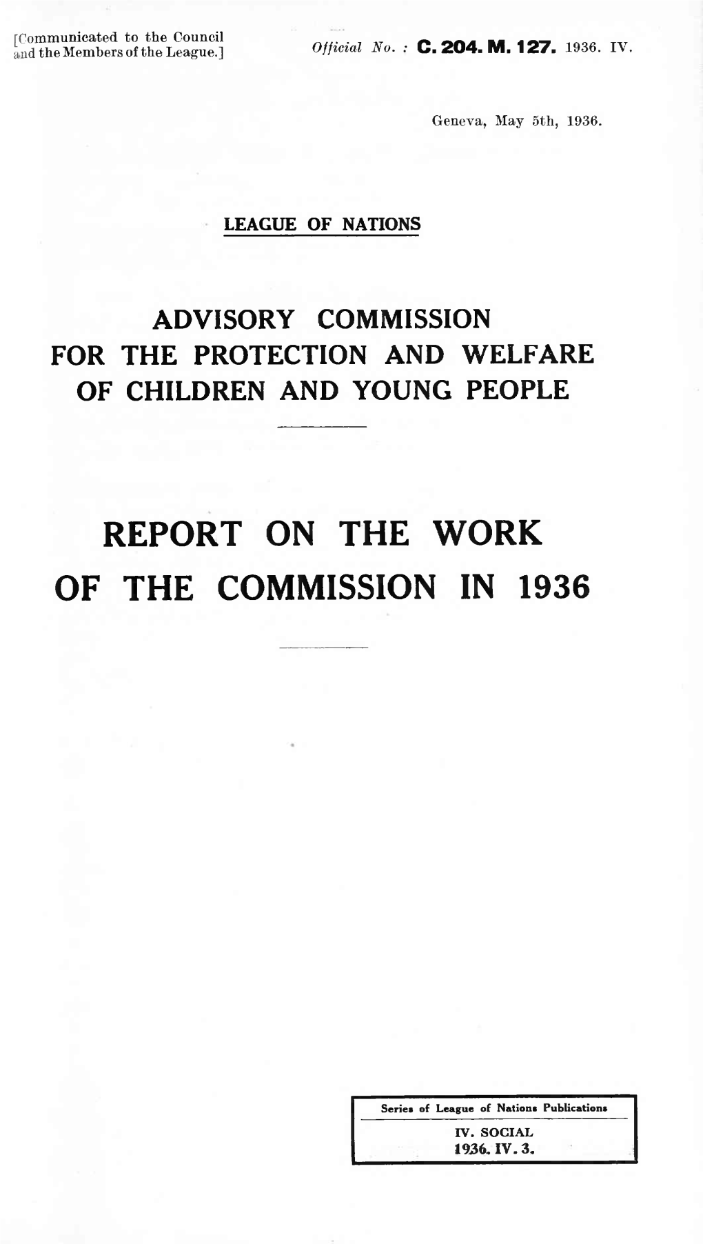 Report on the Work of the Commission in 1936