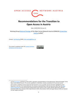Recommendations for the Transition to Open Access in Austria