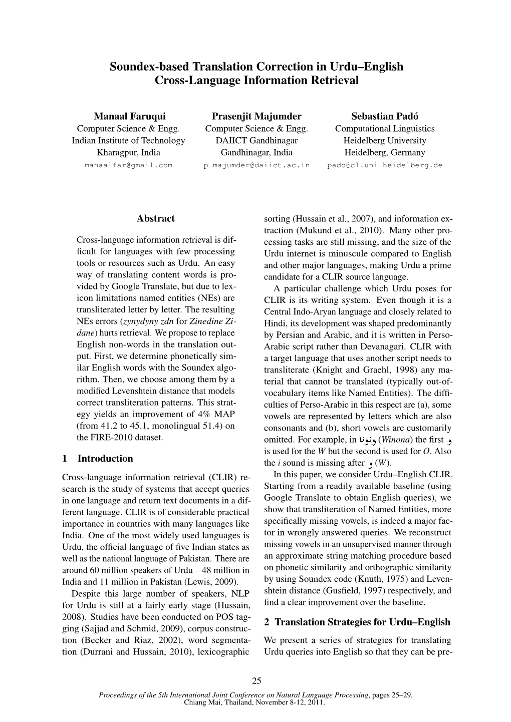 Soundex-Based Translation Correction in Urdu-English Cross