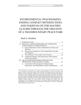 Environmental Peacemaking: Ending Conflict Between India and Pakistan on the Siachen Glacier Through the Creation of a Transboundary Peace Park