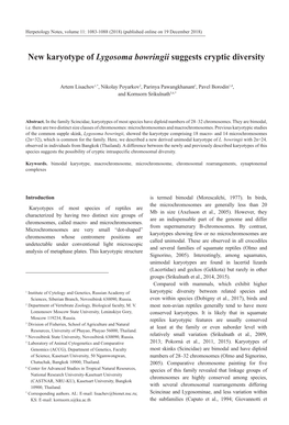 New Karyotype of Lygosoma Bowringii Suggests Cryptic Diversity