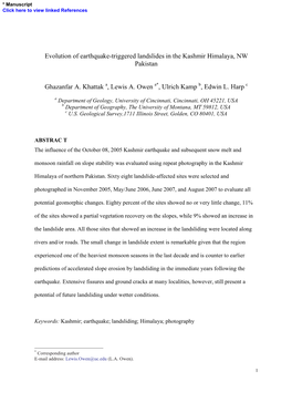 Evolution of Earthquake-Triggered Landslides in the Kashmir Himalaya, NW Pakistan