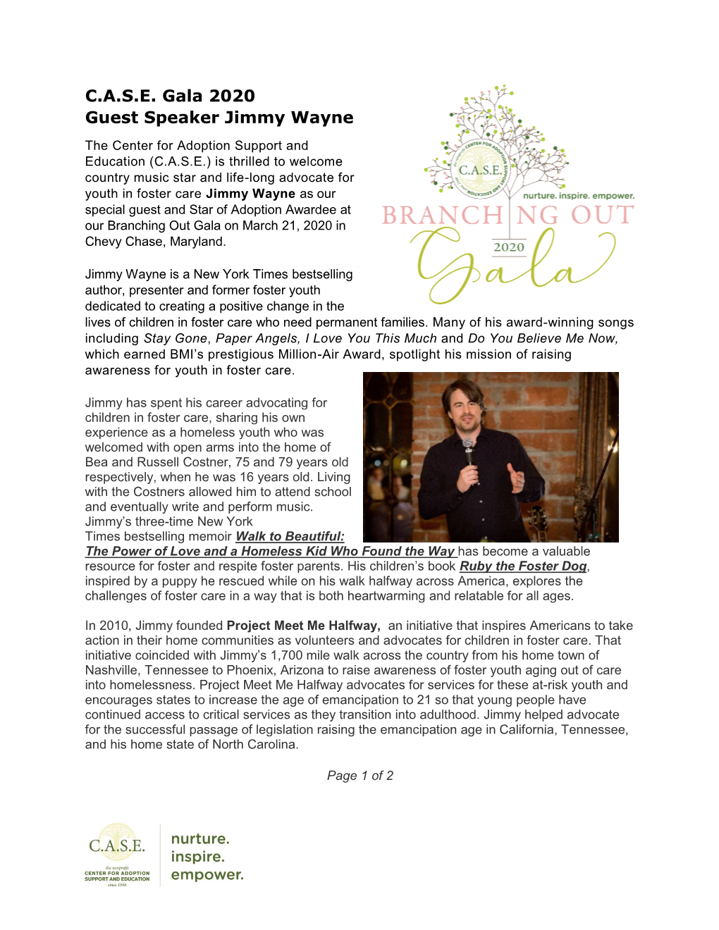 C.A.S.E. Gala 2020 Guest Speaker Jimmy Wayne