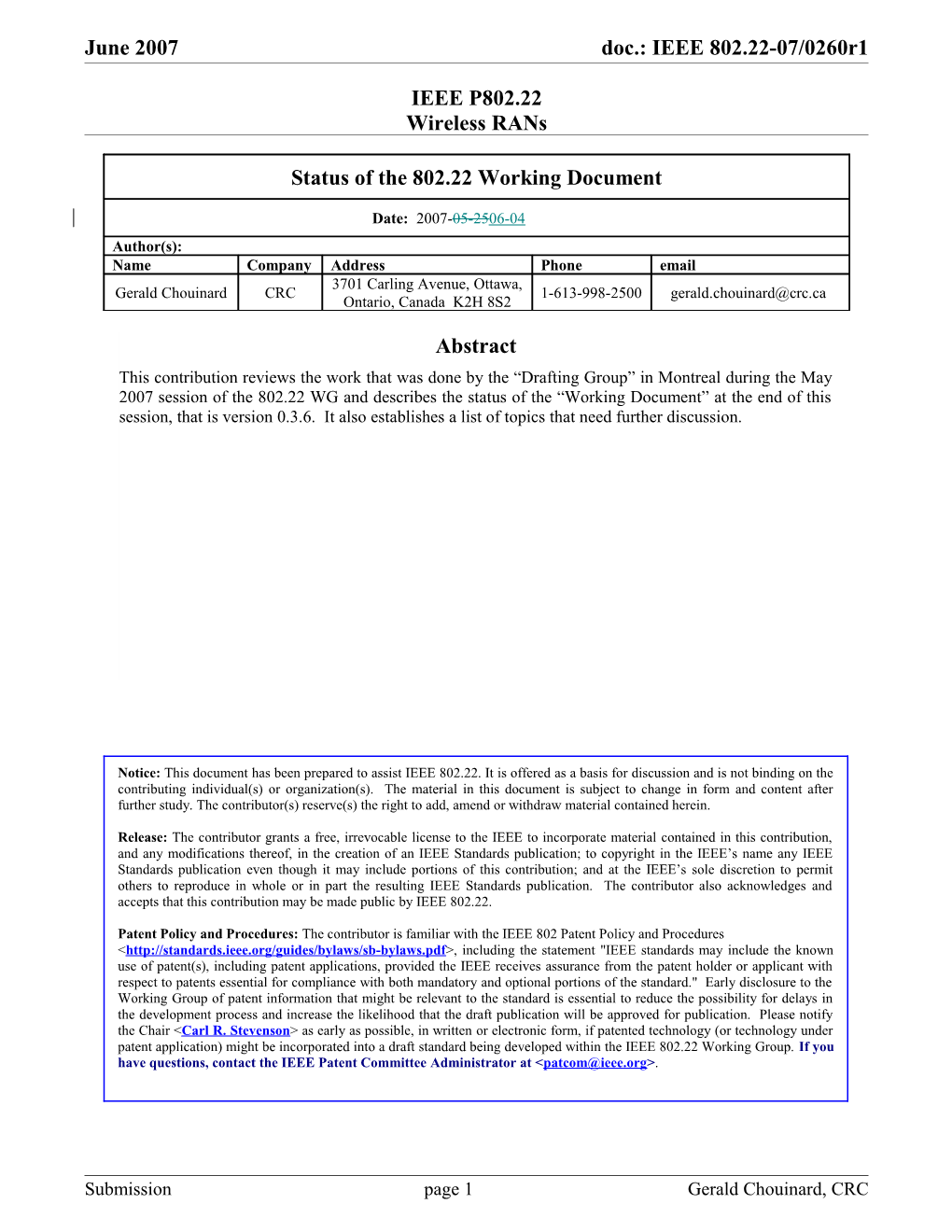 IEEE P802.22 Wireless Rans