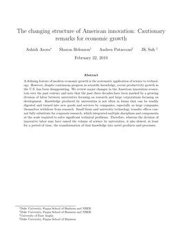 The Changing Structure of American Innovation: Cautionary Remarks for Economic Growth