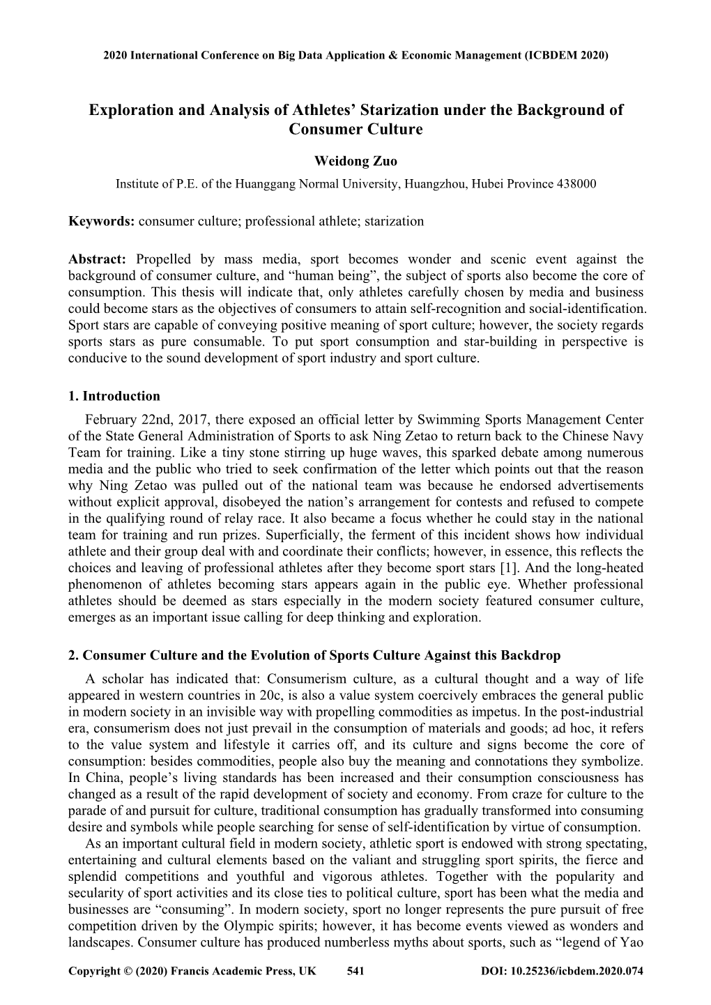 Exploration and Analysis of Athletes' Starization Under the Background Of