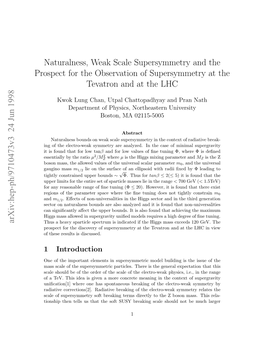 Naturalness, Weak Scale Supersymmetry and the Prospect