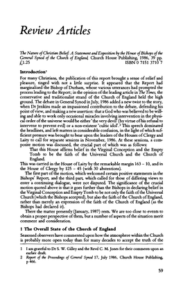 Review Article: the Nature of Christian Belief, House of Bishops