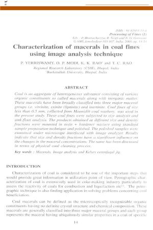 Characterization of Macerals in Coal Fines Using Image Analysis Technique
