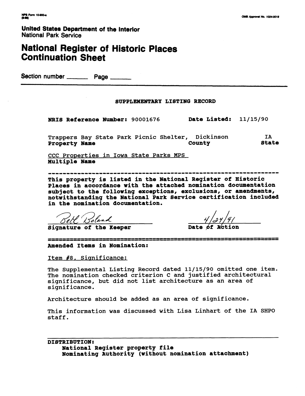 National Register of Historic Places Continuation Sheet