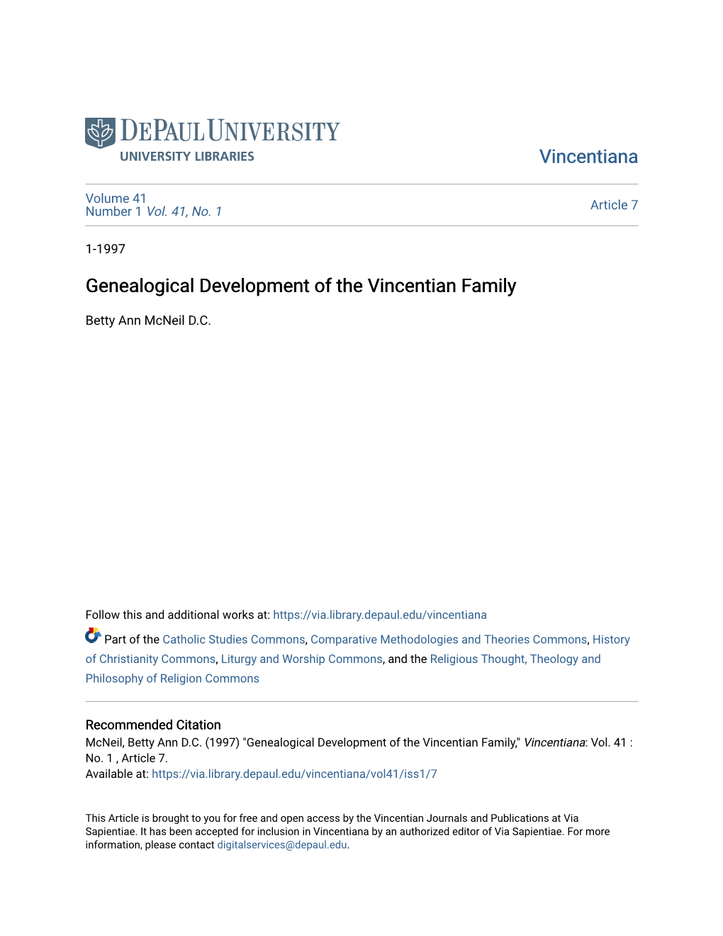 Genealogical Development of the Vincentian Family