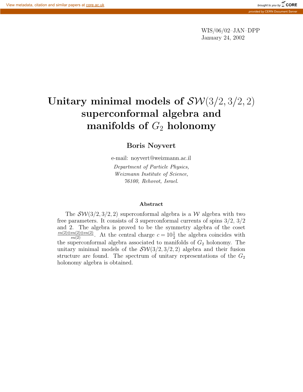 Superconformal Algebra and Manifolds of G2 Holonomy