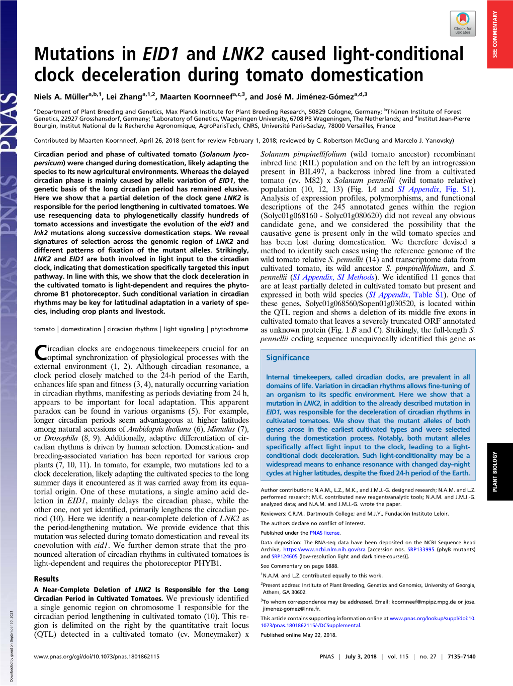 Mutations in EID1 and LNK2 Caused Light-Conditional Clock Deceleration