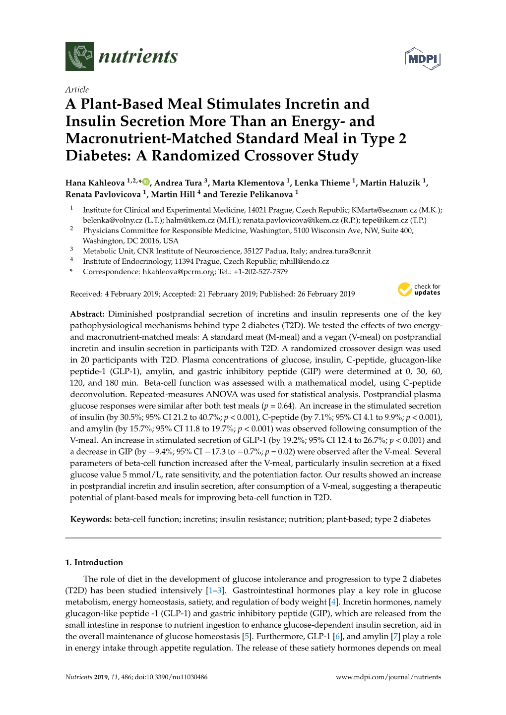 A Plant-Based Meal Stimulates Incretin and Insulin Secretion More Than an Energy