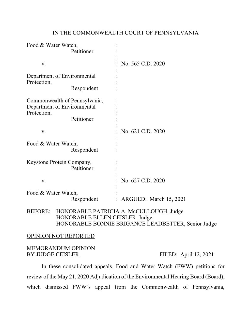 IN the COMMONWEALTH COURT of PENNSYLVANIA Food