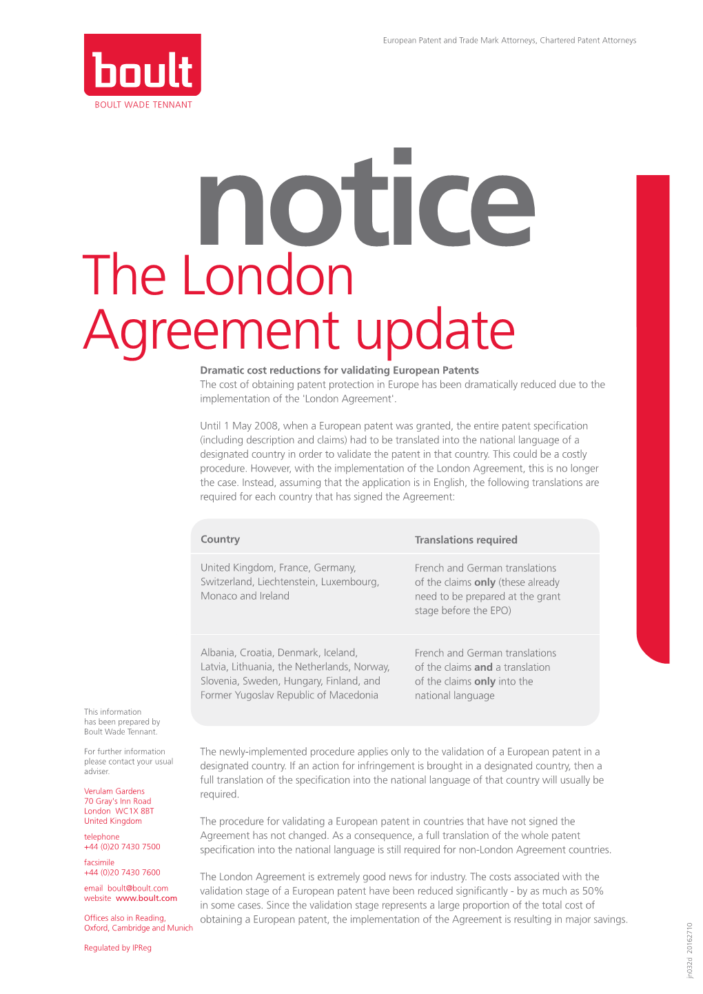 The London Agreement Update