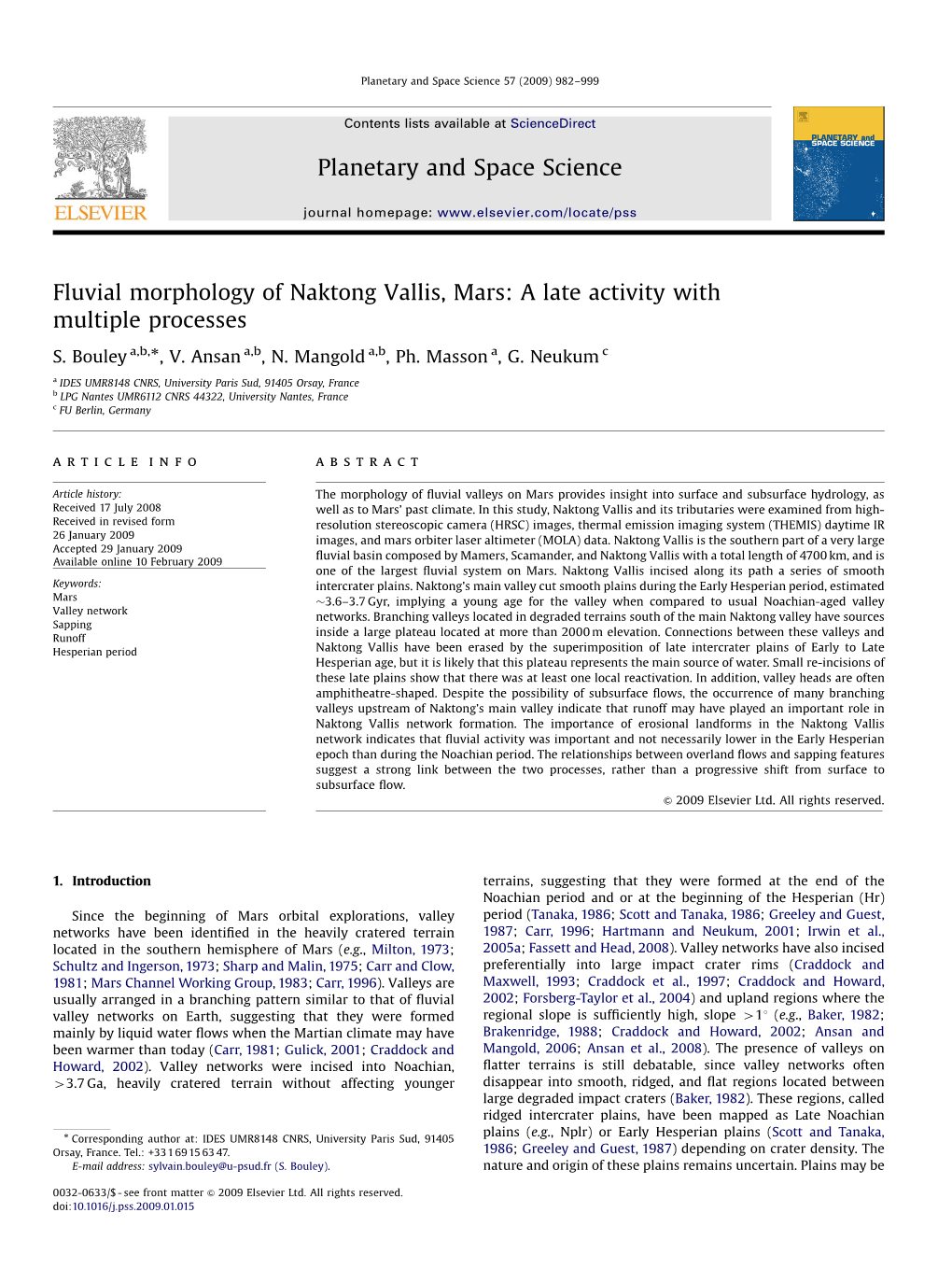 Fluvial Morphology of Naktong Vallis, Mars a Late Activity with Multiple