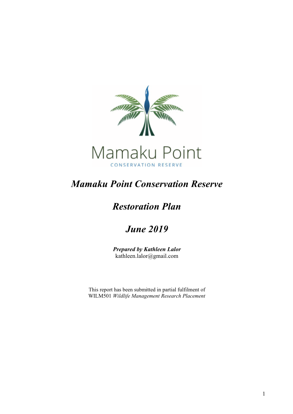 Mamaku Point Conservation Reserve Restoration Plan June 2019