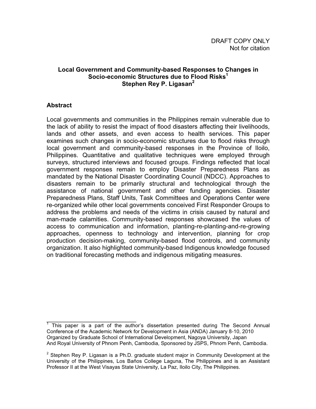 Local Governments and Community-Based Response to Changes in Socio-Economic Structures Due to Flood Risks