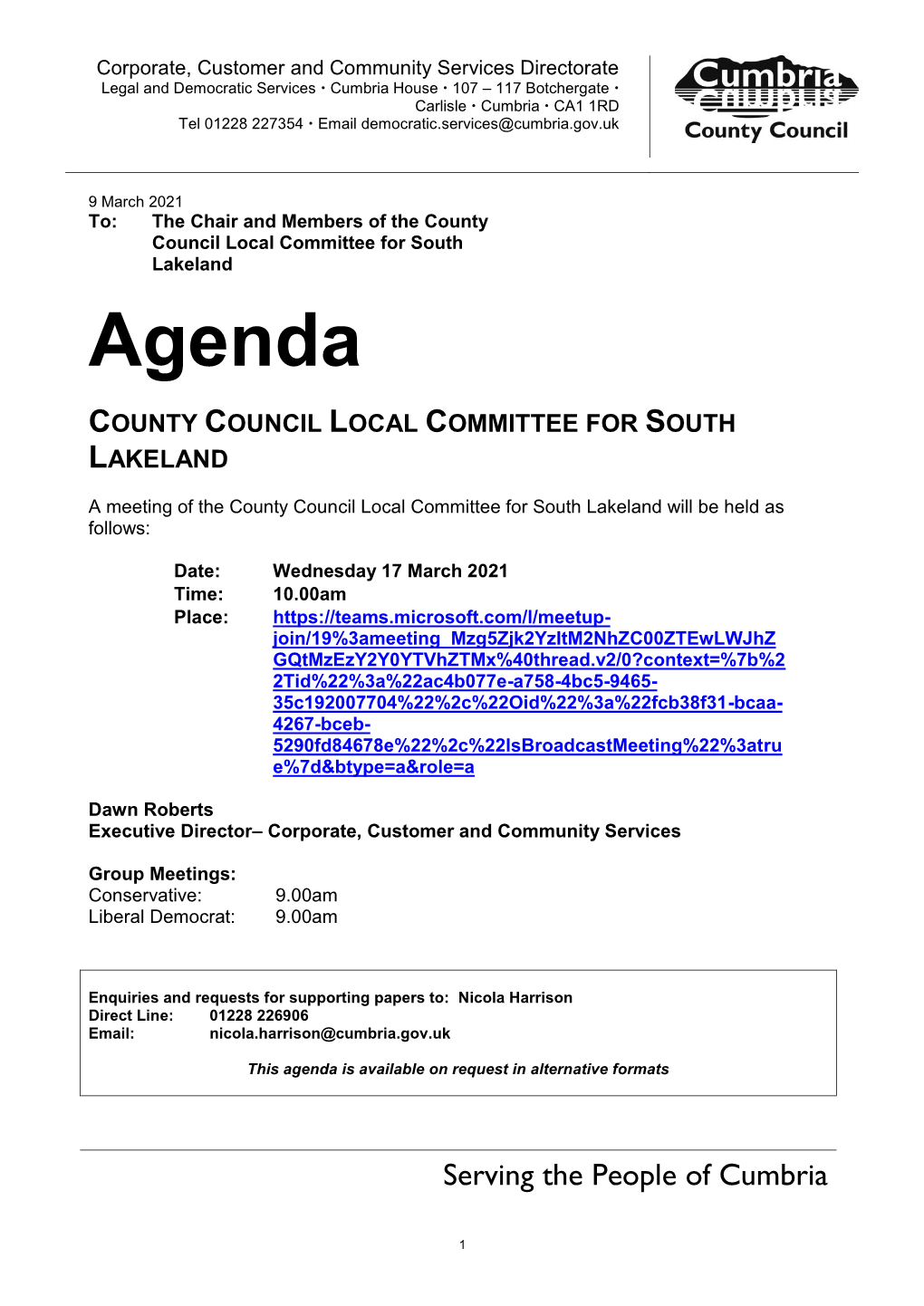 (Public Pack)Agenda Document for County Council Local Committee