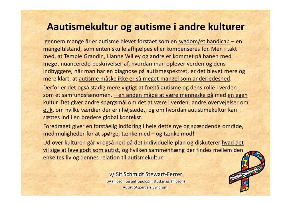 Aautismekultur Og Autisme I Andre Kulturer